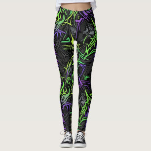 Neon Cyber: Electric Green and Purple Leggings