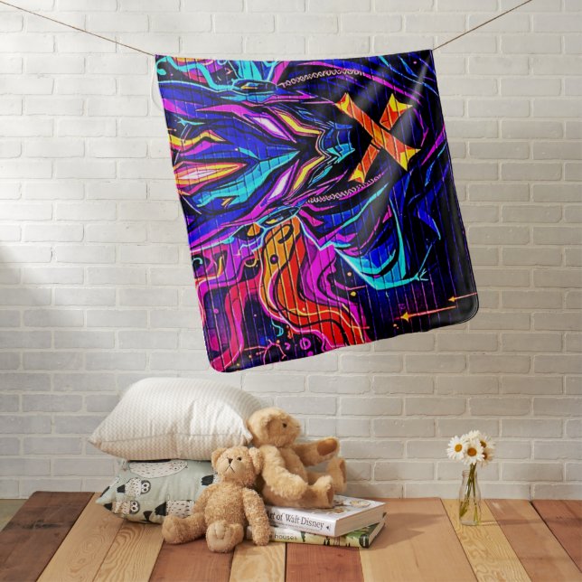 Neon Cyber Guardian Art Baby Blanket (In Situ)