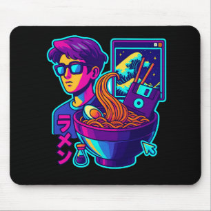 Neon Cyber Ramen – Vaporwave Retro Aesthetic Art Mouse Pad
