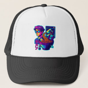 Neon Cyber Ramen – Vaporwave Retro Aesthetic Art Trucker Hat