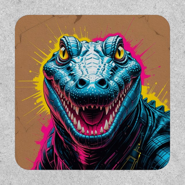 Neon Cyber Raptor Patch – Bold Dino Street Art  (Front)