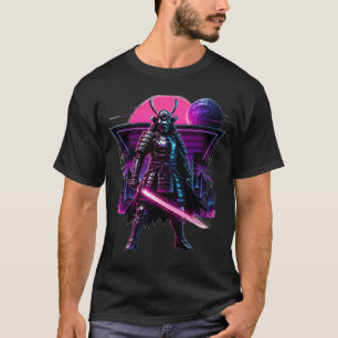 Neon Cyber Samurai Vaporwave Warrior Art T-Shirt