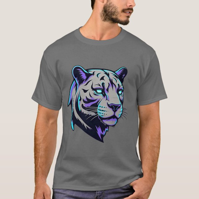 Neon Cyber Tiger T-Shirt Futuristic Glitch Art  (Front)