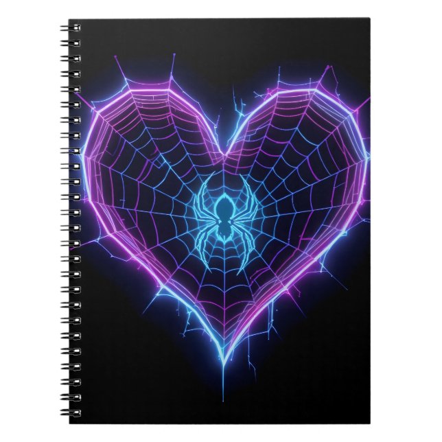 Neon Cyber‑Web Heart Stationery & Gifts Notebook (Front)
