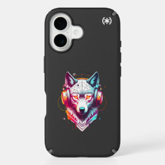 Neon Cyber Wolf Headphones Y2K iPhone 16 Case