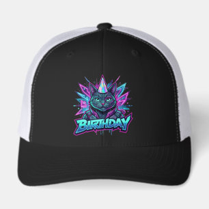 Neon Cyberpunk Cat Birthday Party Graphic