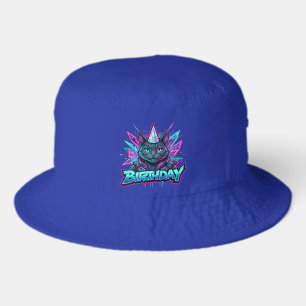 Neon Cyberpunk Cat Birthday Party Graphic Bucket Hat