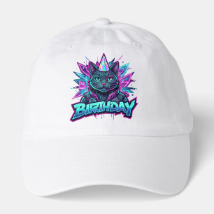 Neon Cyberpunk Cat Birthday Party Graphic Hat
