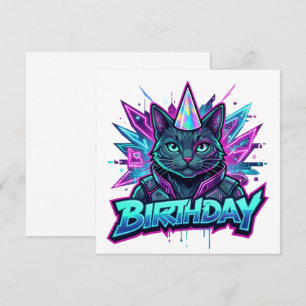 Neon Cyberpunk Cat Birthday Party Graphic Invitation