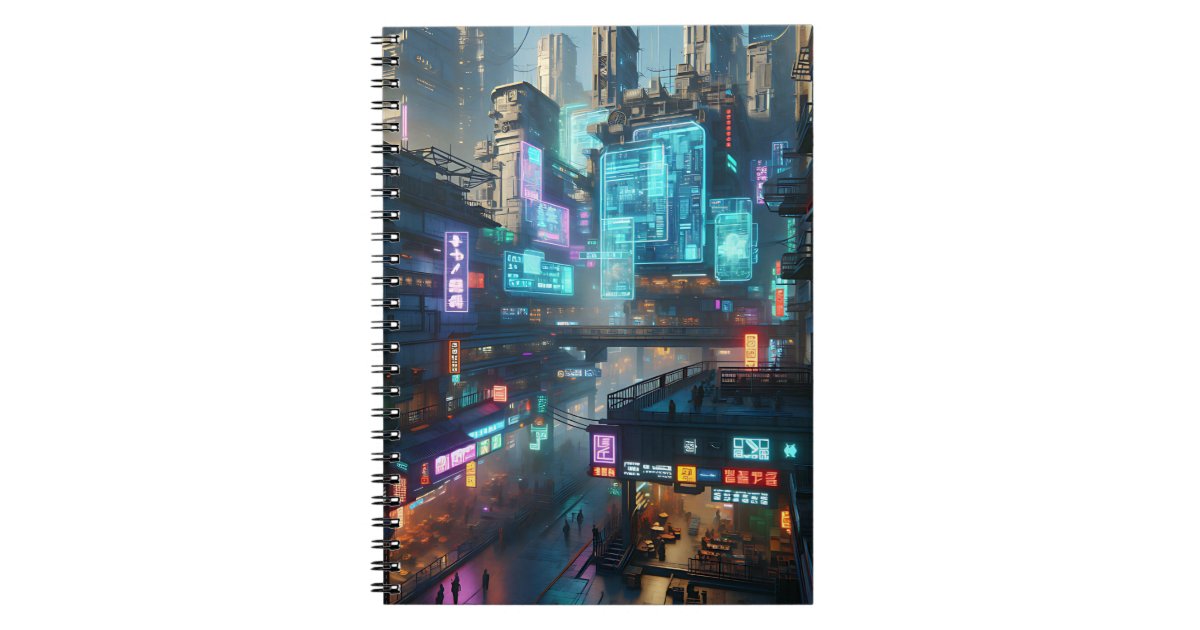 Neon Cyberpunk City - Futuristic Urban Design Notebook | Zazzle