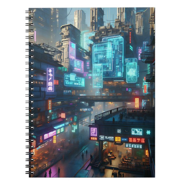 Neon Cyberpunk City - Futuristic Urban Design Notebook (Front)