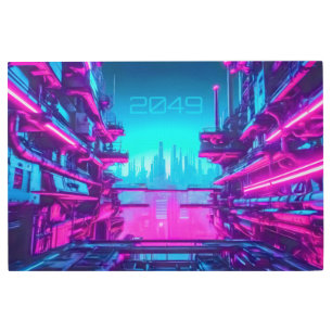 Neon Cyberpunk Cityscape 2049 Sci-Fi Synthwave Metal Print