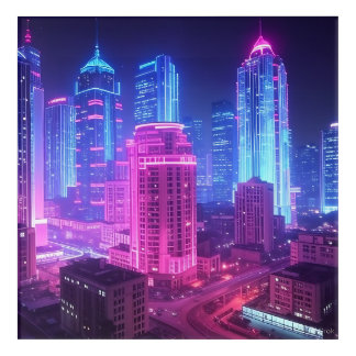 Neon Cyberpunk Cityscape Acrylic Print