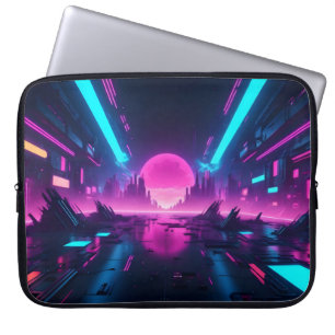Neon Cyberpunk Cityscape Synthwave Retro Tech Laptop Sleeve