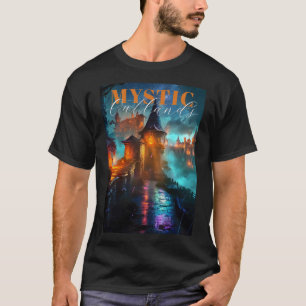 Neon Cyberpunk Fortress Glowing Night Sky T-Shirt