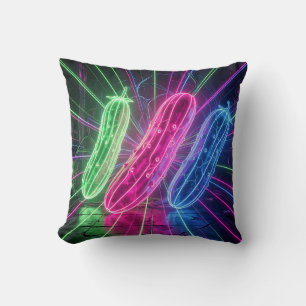 Neon Cyberpunk Glowing Cucumbers Throw Pillow