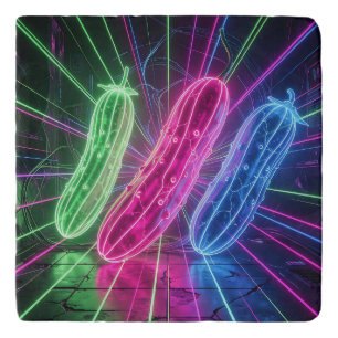 Neon Cyberpunk Glowing Cucumbers Trivet