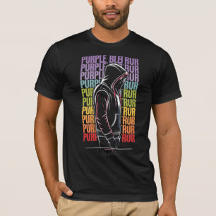 Neon Cyberpunk Hooded Figure Digital Art - Glowing T-Shirt