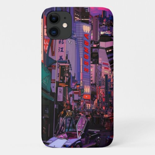 Neon Cyberpunk Metropolis iPhone 11 Case