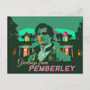 Neon Cyberpunk Mr Darcy Greetings from Pemberley Postcard