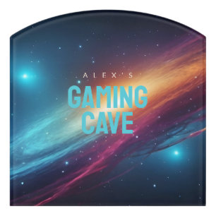 Neon Cyberpunk Space Glowing Abstract Galaxy Door Sign