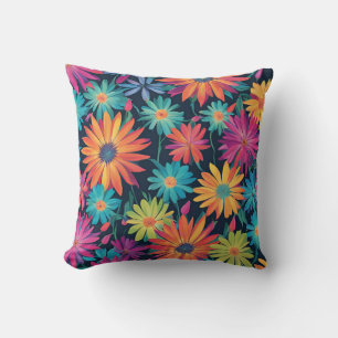Neon Daisy Flowers Throw Pillow