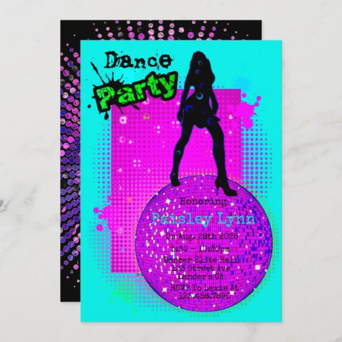 Neon Dance Birthday Party  Invitation