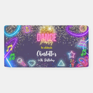 Neon dance party birthday banner