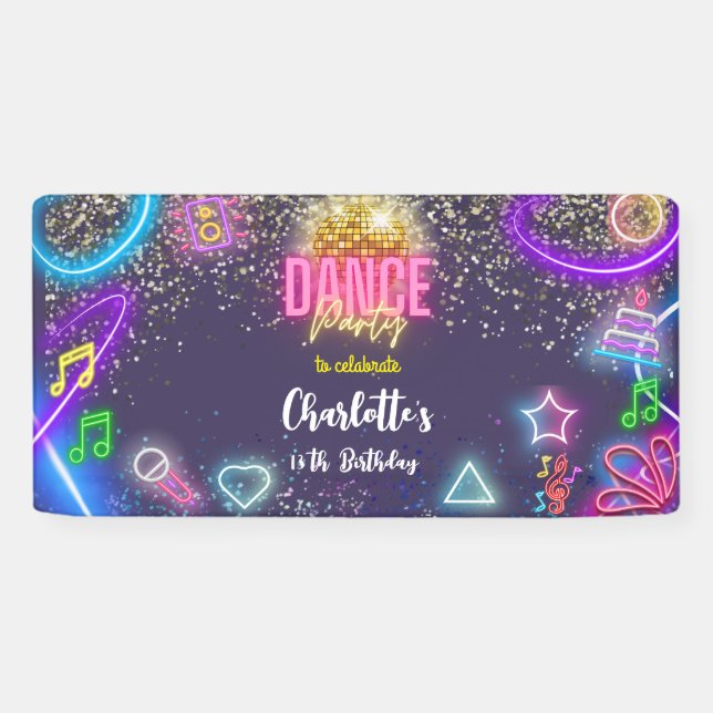Neon dance party birthday banner (Horizontal)