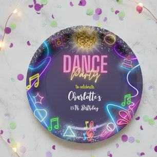 Neon dance party birthday paper plates