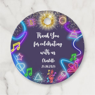Neon dance party birthday thank you favor tags