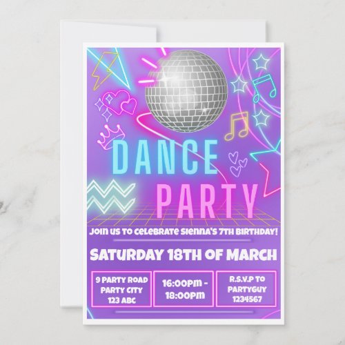Neon Dance Party Invitations