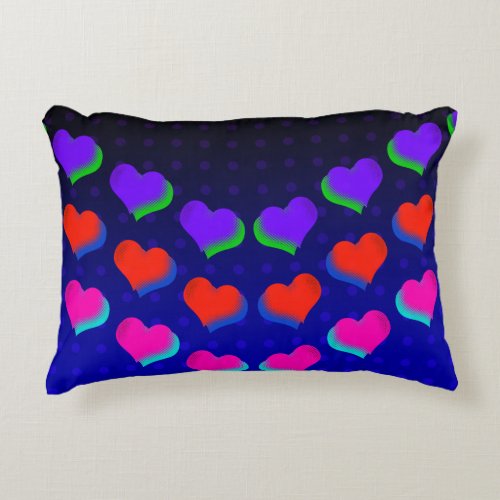 Neon Dark Hearts Retro Cartoon Fun Pattern Accent Pillow