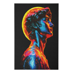 Neon David Statue Faux Canvas Print