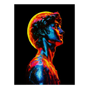 Neon David Statue  Poster