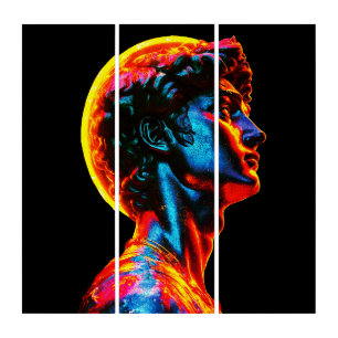 Neon David Statue  Triptych