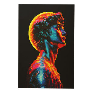 Neon David Statue Wood Wall Art