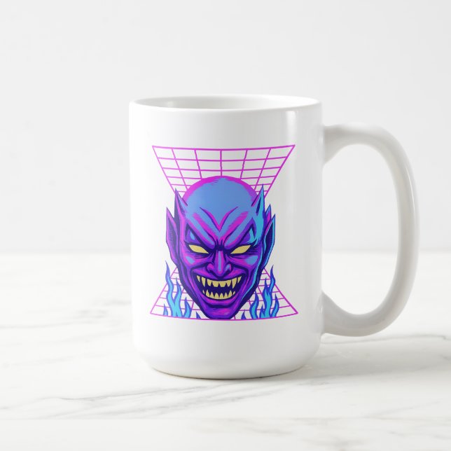 Neon Devil Synthwave Demon Head Retro Horror Coffee Mug (Right)