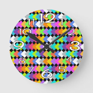 Neon Diamonds Round Clock