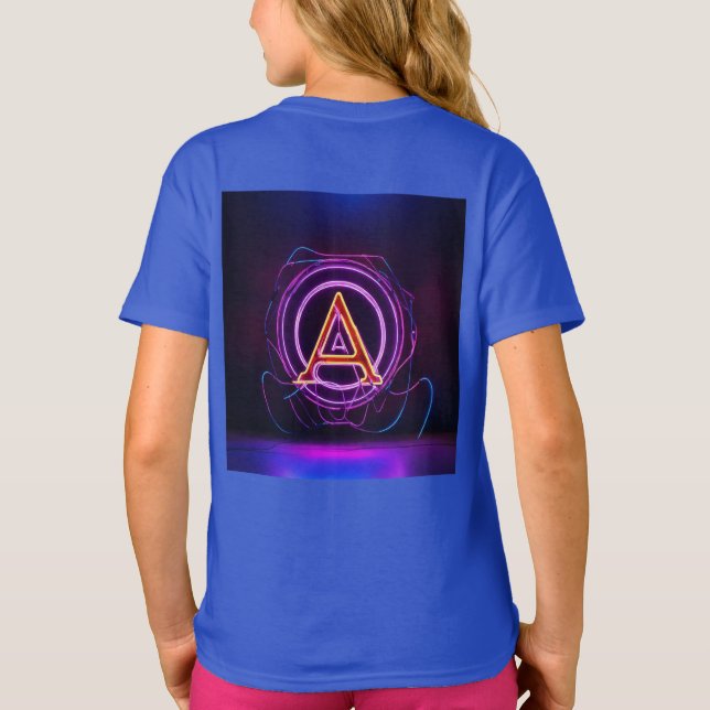 Neon Digital World Logo Featuring the Letter 'A'" T-Shirt (Back)