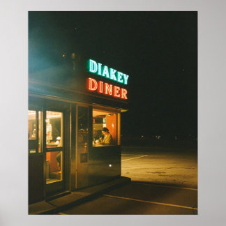 Neon Diner at Night | Retro Americana Cinematic Ar Poster