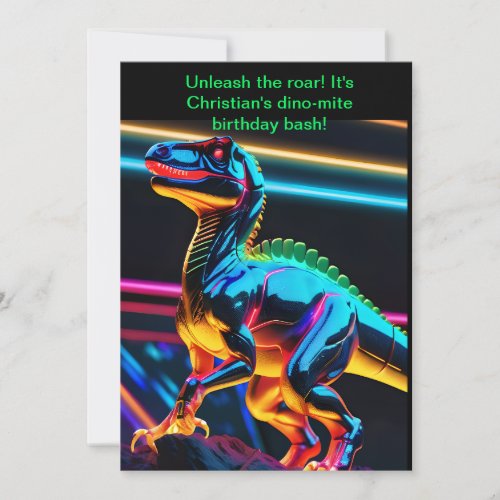 Neon Dinosaur Boy Birthday Invitation