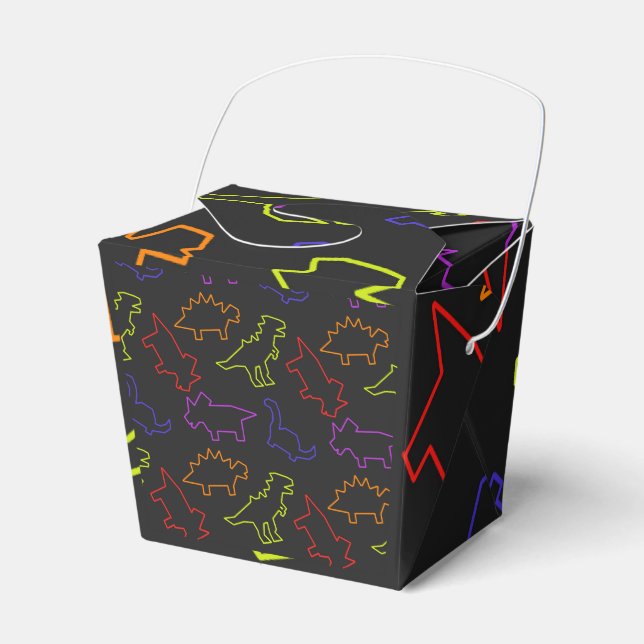 Neon Dinosaur Outlines Favor Boxes (Front Side)