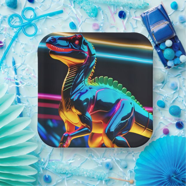 Neon Dinosaur Paper Plates (Party)