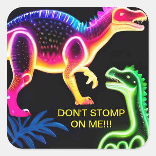 Neon Dinosaur Square Stickers