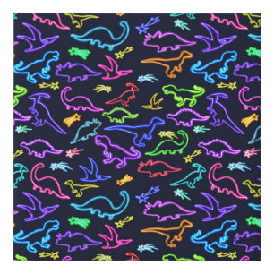 Neon Dinosaurs Faux Canvas Print