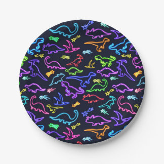 Neon Dinosaurs Paper Plates
