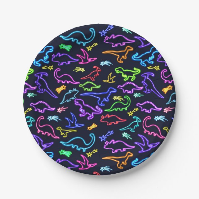 Neon Dinosaurs Paper Plates (Front)