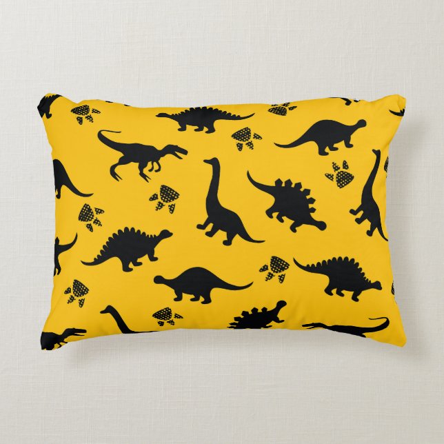Neon dinosaurs, urban grunge pattern accent pillow (Front)
