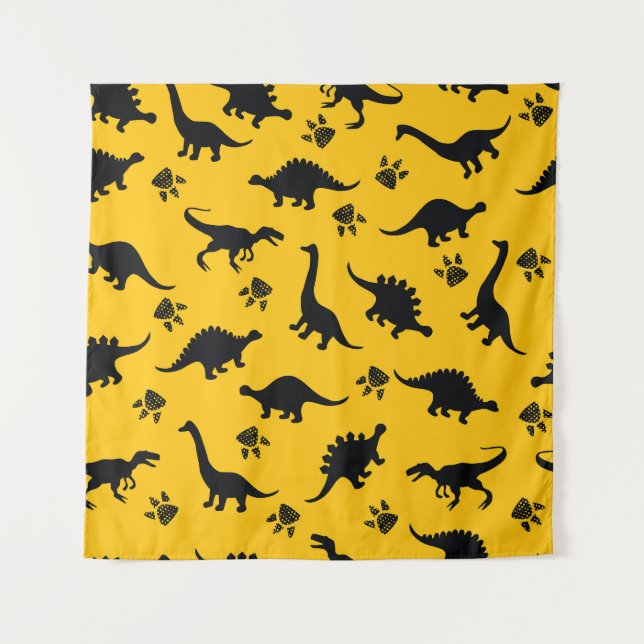 Neon dinosaurs, urban grunge pattern tapestry (Front)